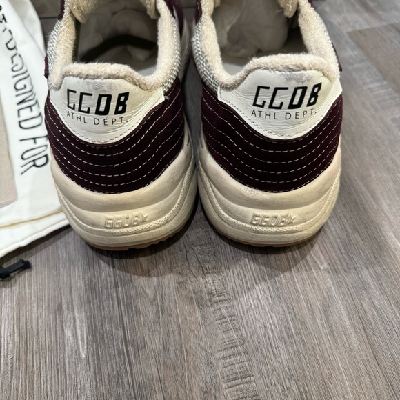 Golden Goose Running Sole Net Upper Shiny Suede Star Red Wine Silver Sneakers - Picture 7 of 16
